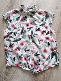 Bluzeczka koszula 134 cm dla dziewczynki kwiaty biała