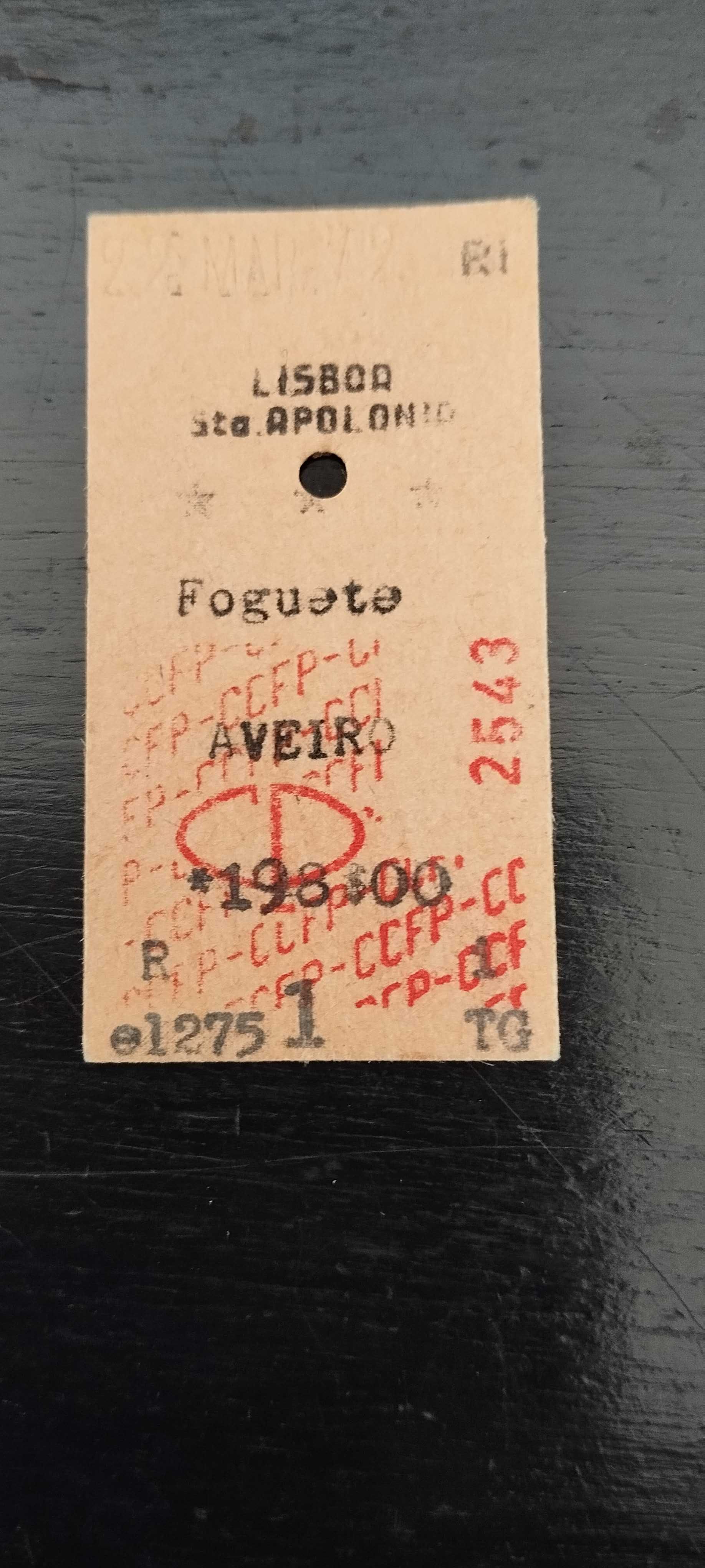 Antigo bilhete de comboio Foguete 1972 coleccionadores