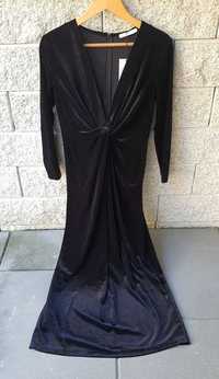 Czarna długa welurowa sukienka Mango 36 S nowa głęboki dekolt