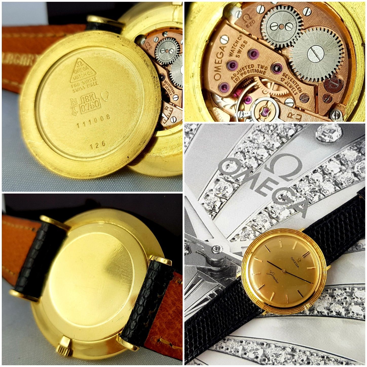 Złoty zegarek Omega Geneve zloto 18k Unikat SlimeLine Lata 60te