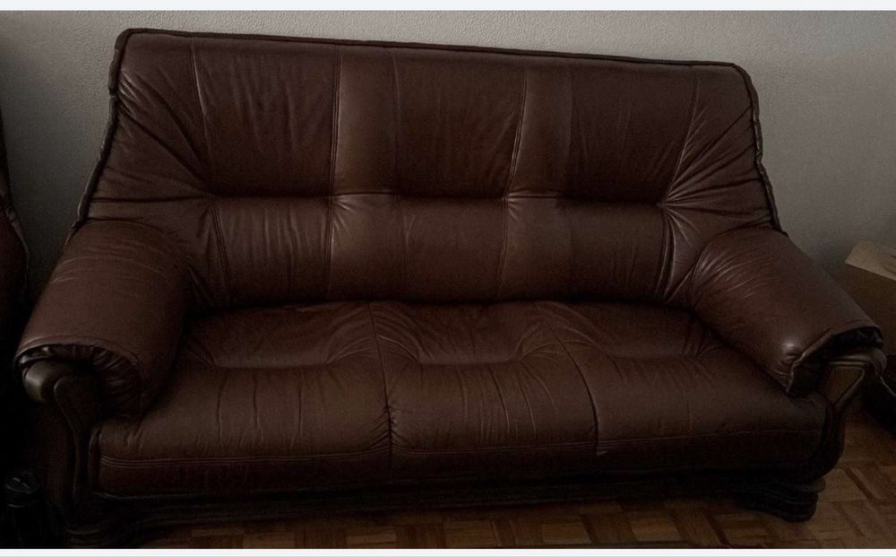 Conjunto de 3 sofas pele