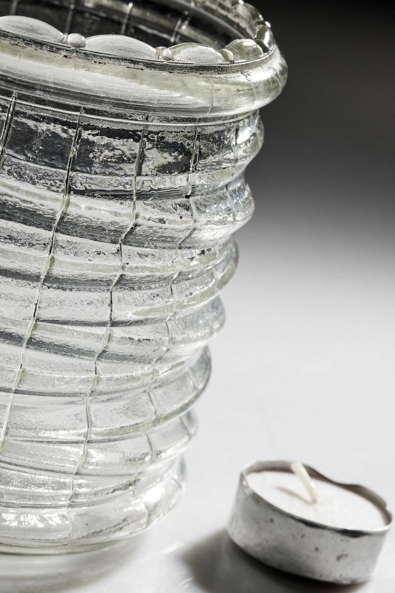 wazon naczynie grube szkło ornamentowe design PRL