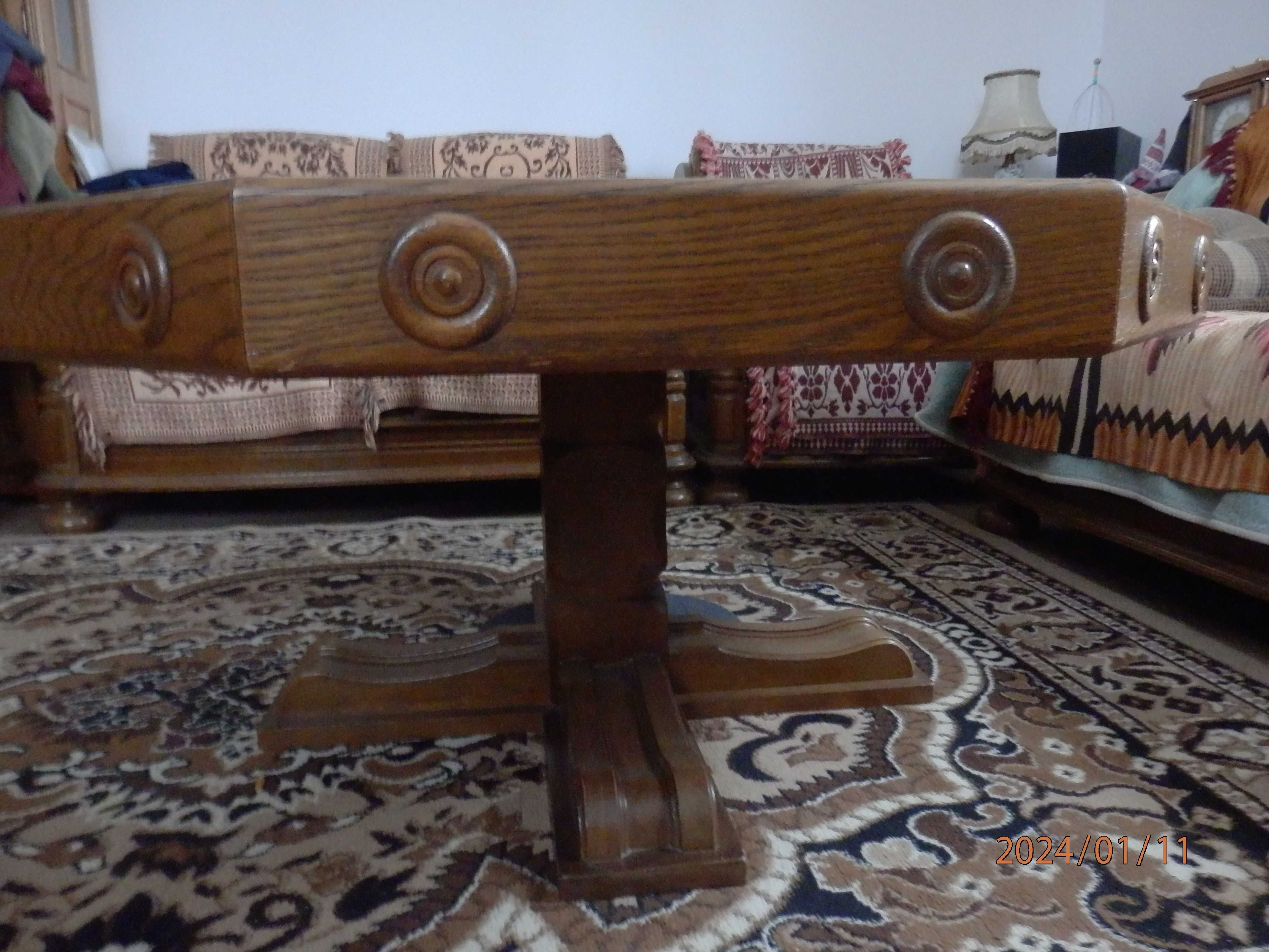 stół ława 6-cio kątny z okładziną dębową średnica 1 m