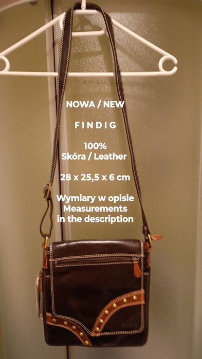 NOWA  Findig damska torebka listonoszka z naturalnej skóry, 100% Skóra