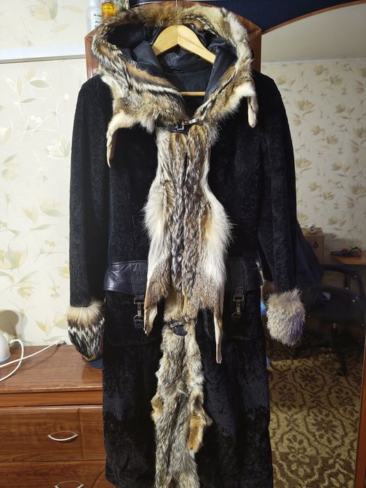Добротна дубльонка натуральне хутро мутон+вовк+шкіра