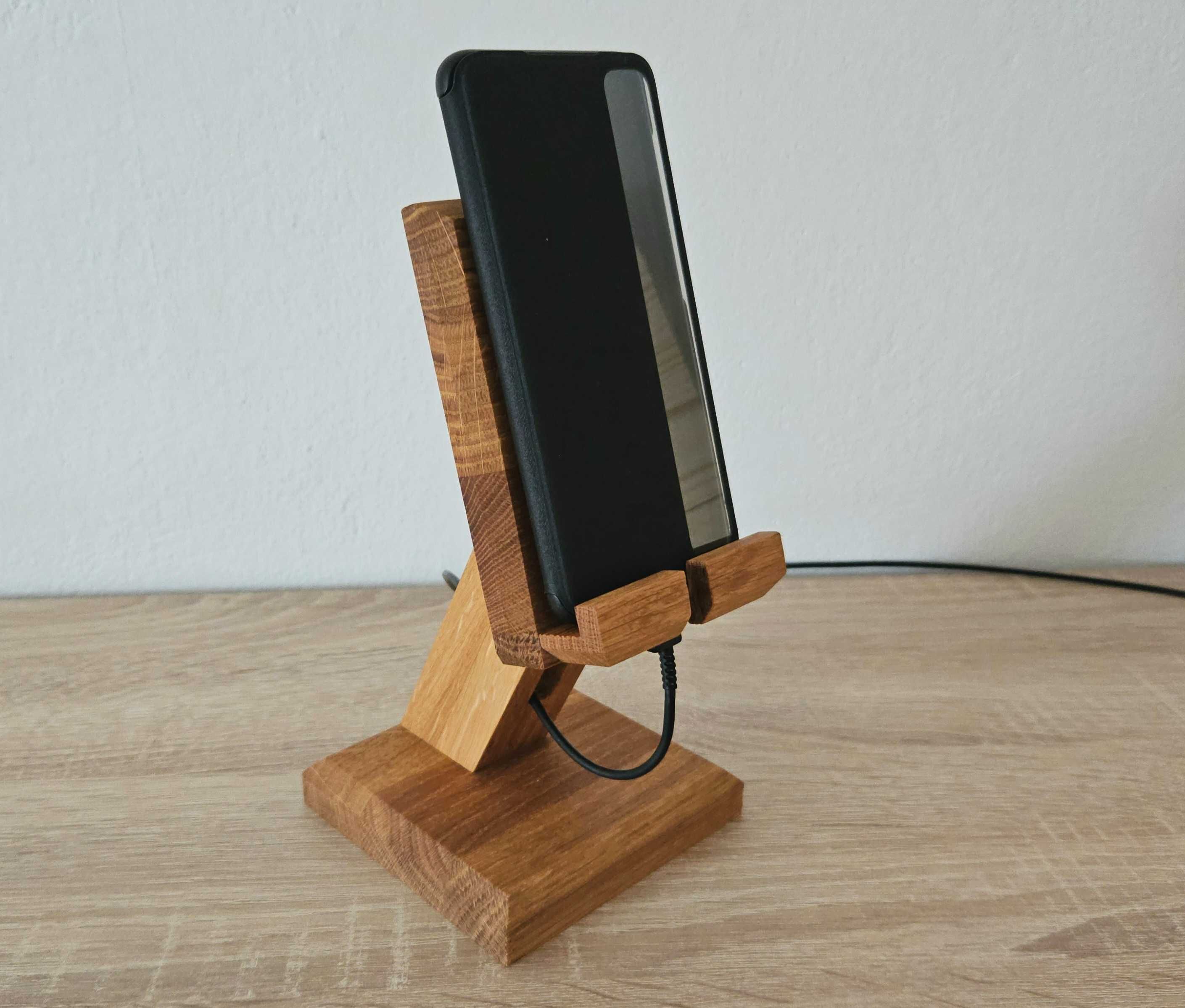 Stojak podstawka uchwyt na telefon tablet drewno dębowa solidna Olej X