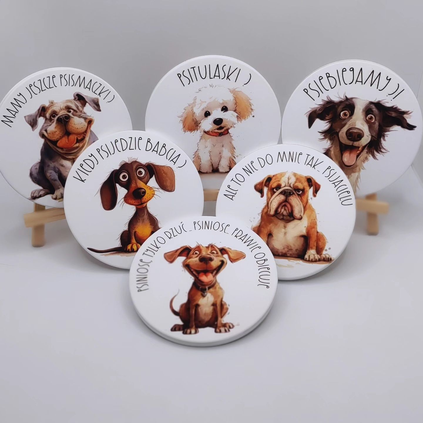 Podkładki ceramiczne handmade pieski śmieszne memy kolorowe
