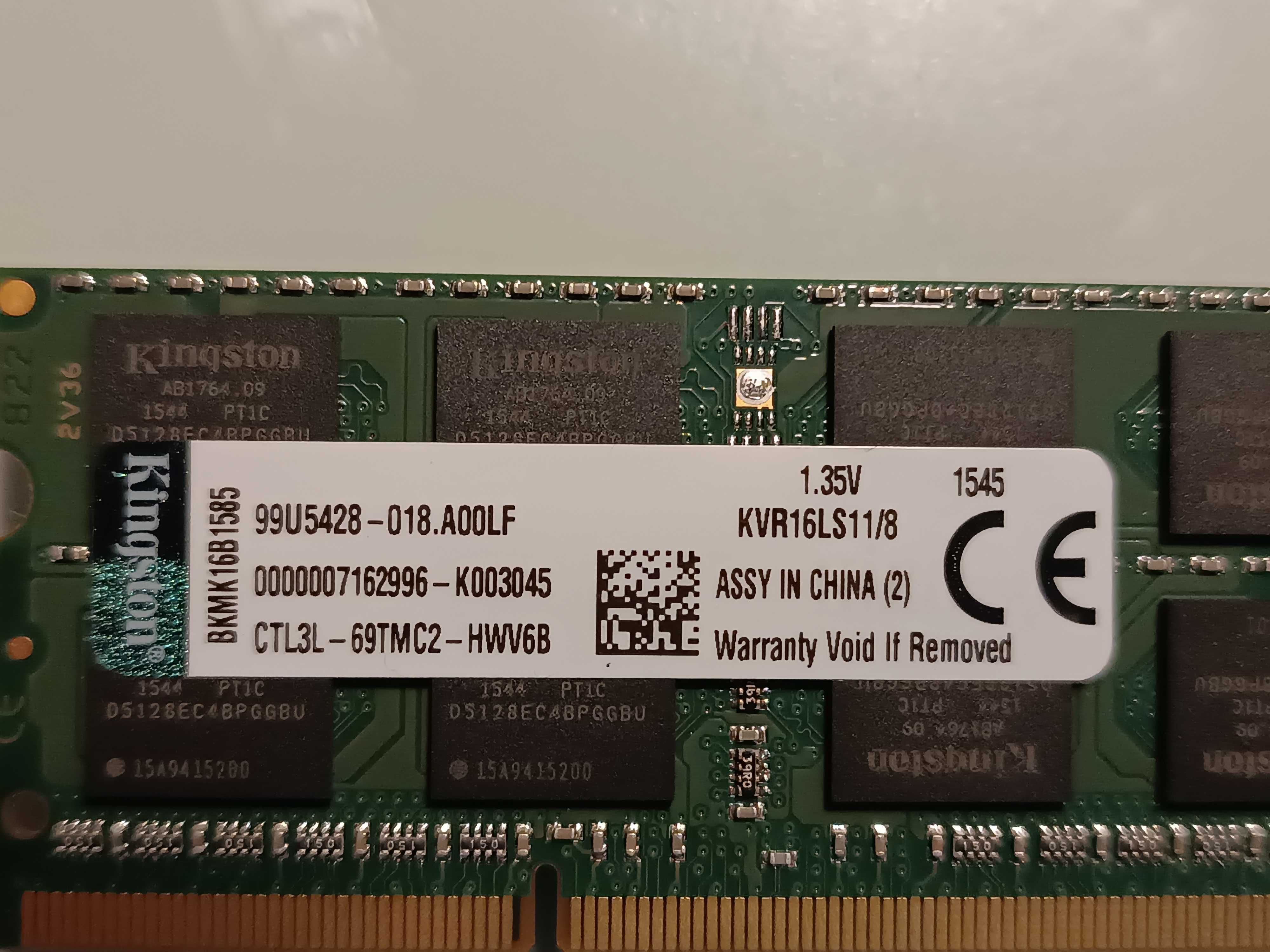 Memória RAM Kingston 8GB 1600MHz DDR3 SODIMM 1600Mhz CL11 KVR16LS11/8