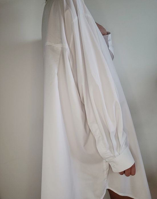 Biała sukienka koszulowa oversize jedwab bawełna premium LIST