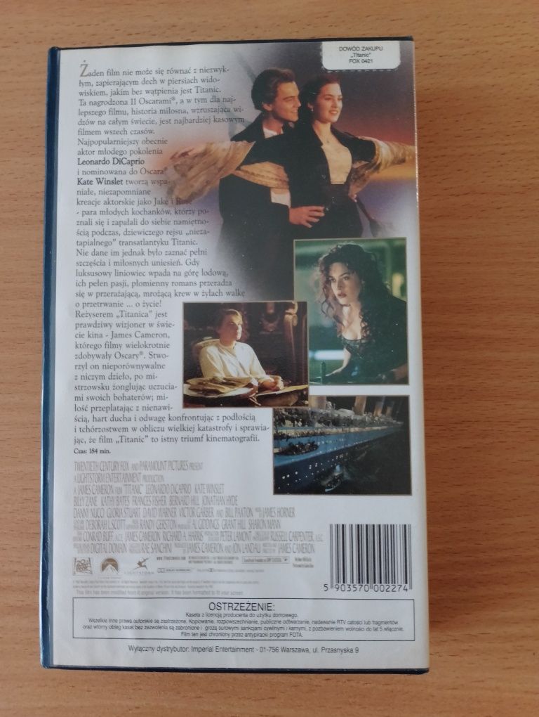 "TITANIC" kaseta VHS, film video, melodramat, L. DiCaprio, K. Winslet