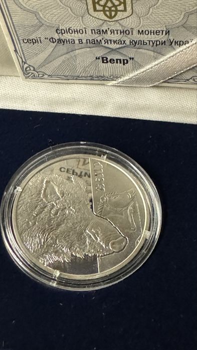 Срібна монета Вепр ,5 гривень 2017 року