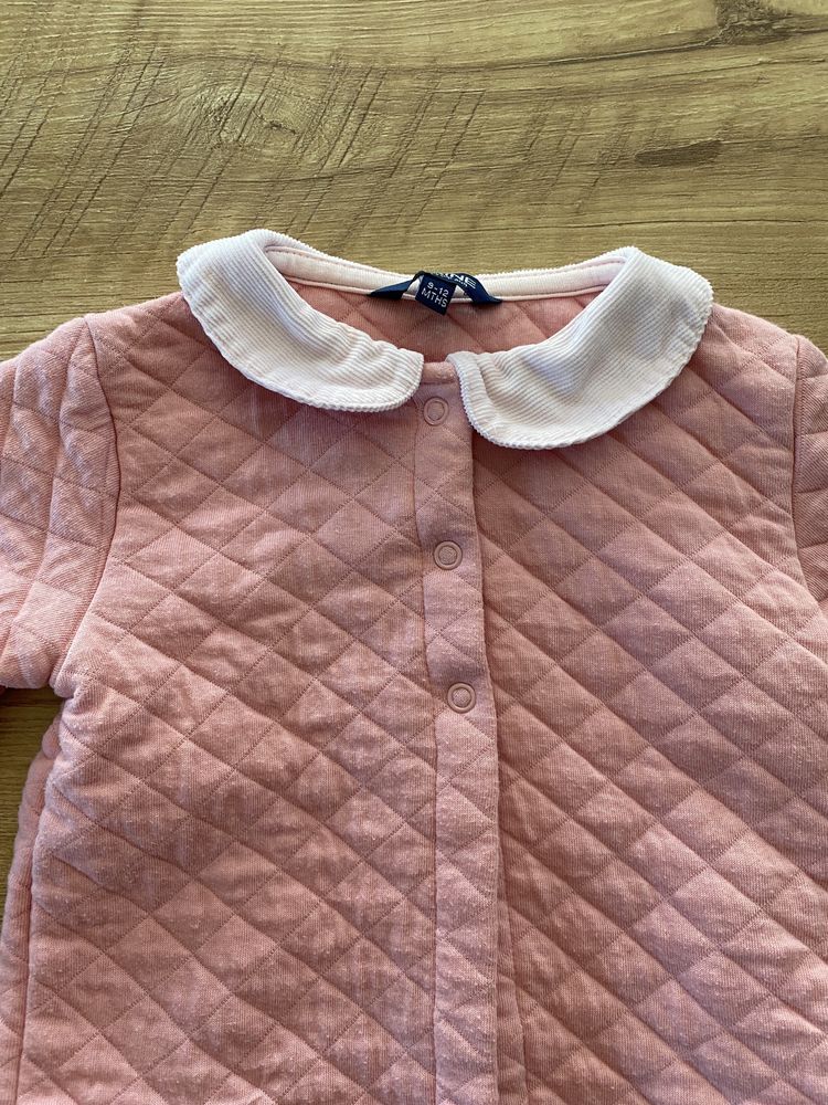 Różowy pikowany sweterek/bluza z kołnierzykiem