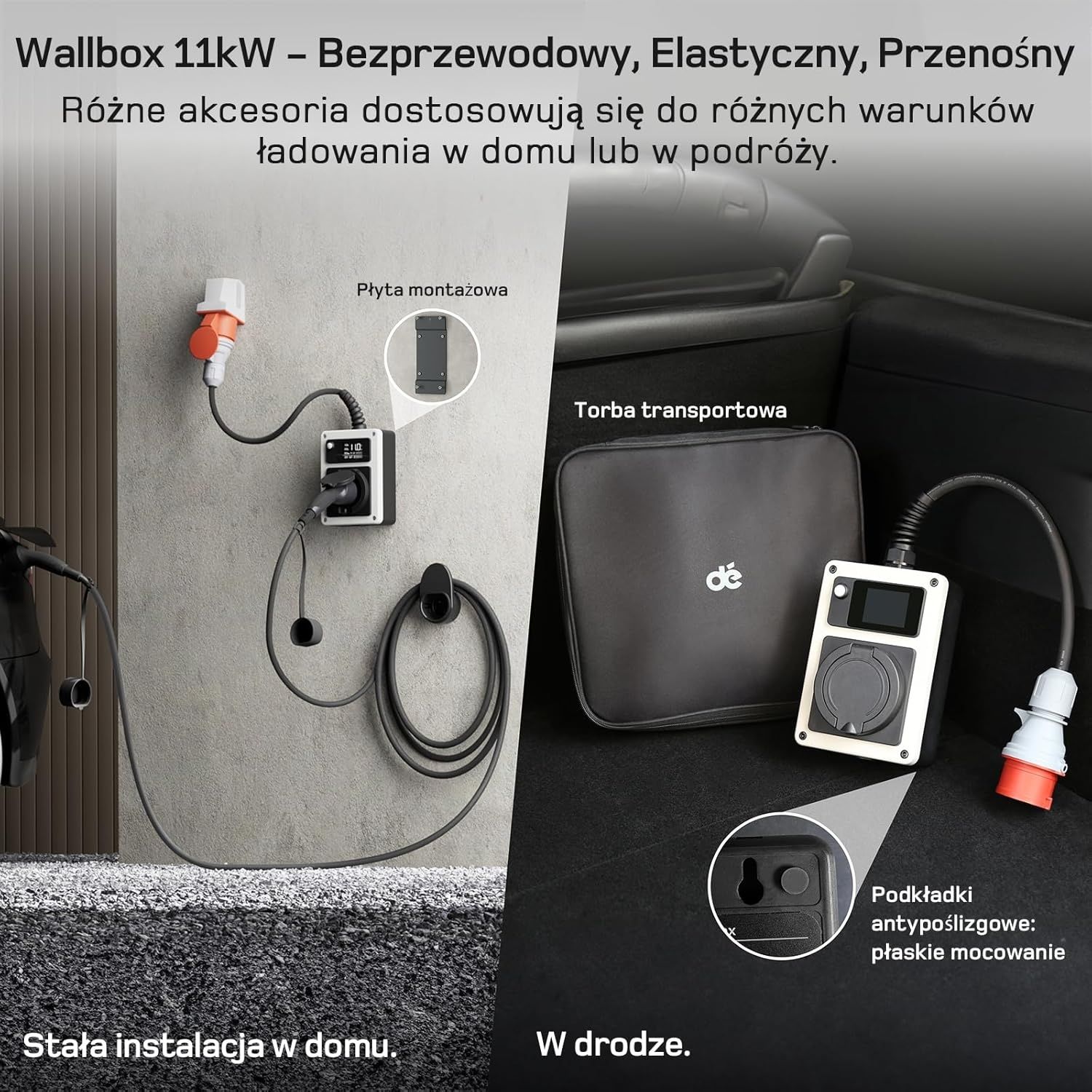 Ładowarka samochodowa dé Przenośny wallbox 11 kW z aplikacją EV Charge