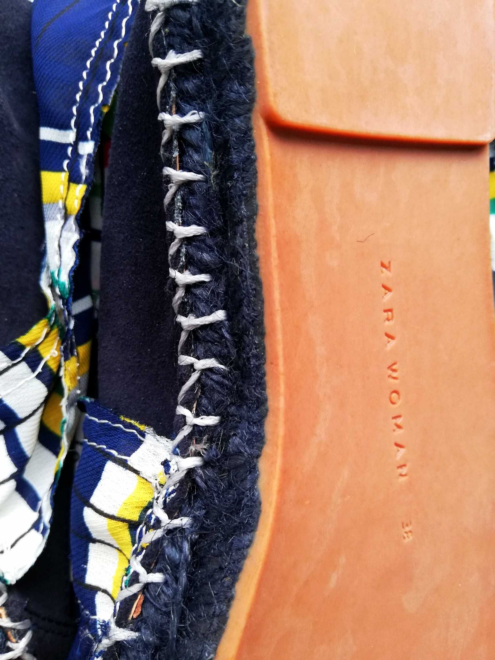 Nowe skórzane granatowe espadryle baleriny ZARA 38 wiązane zamsz