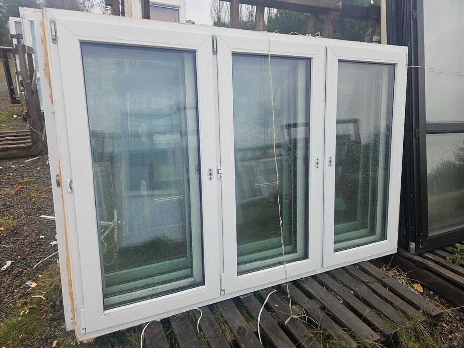 OKNA Plastikowe PCV Trzyskrzydłowe 208x141cm 4 sztuki okno mahoń/białe
