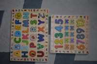 tablice drewniane Djeco litery i liczby 2 sztuki komplet super stan