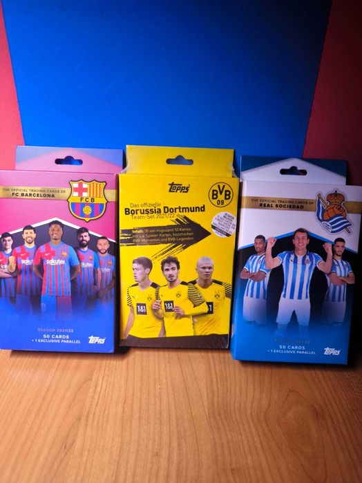 Zestaw 3 boxów Topps Team Set 2021/22 – Barcelona, Borussia, Sociedad