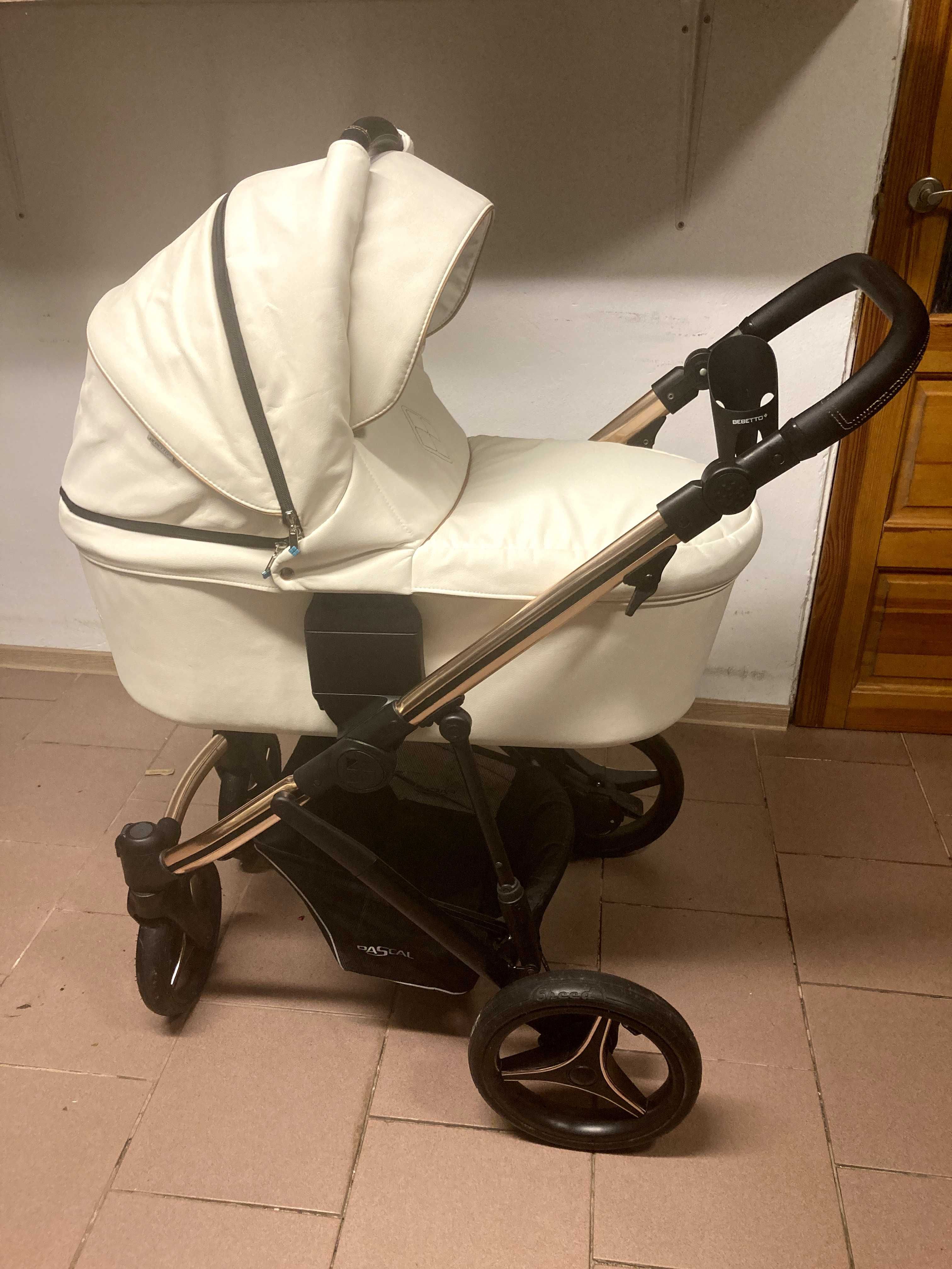 Wózek BEBETTO PASCAL PREMIUM 2w1 / 3w1 / 4w1 z Isofix Eko Skóra Biały