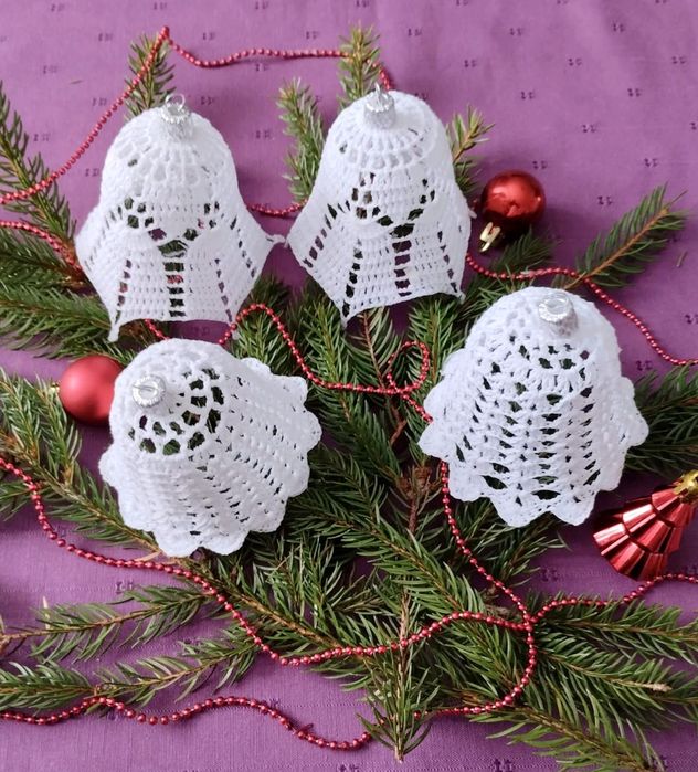 Ozdoby Choinkowe wykonane na Szydełku Dzwoneczki z zawieszką