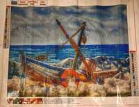mozaika haft diamentowy 35x45 łódź na plaży
