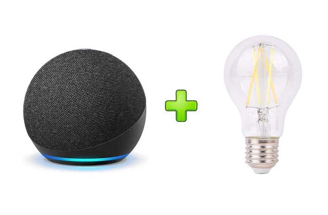 Echo Dot 4 + Lâmpada Wifi Filamento Inteligente, Novo Selado