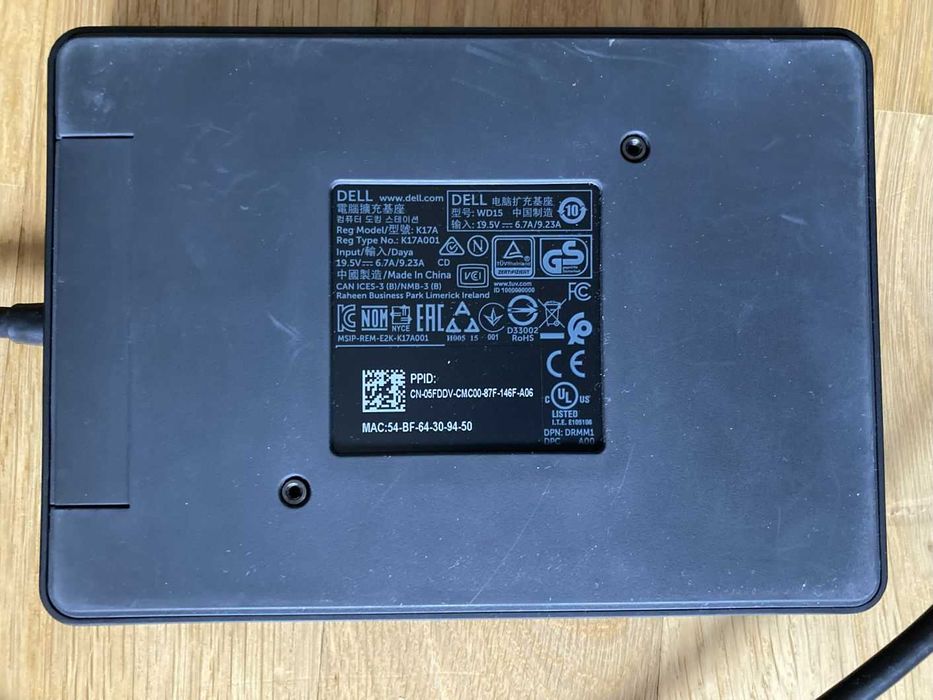 Stacja dokująca Dell WD15 USB-C K17A z oryginalnym zasilaczem 130W