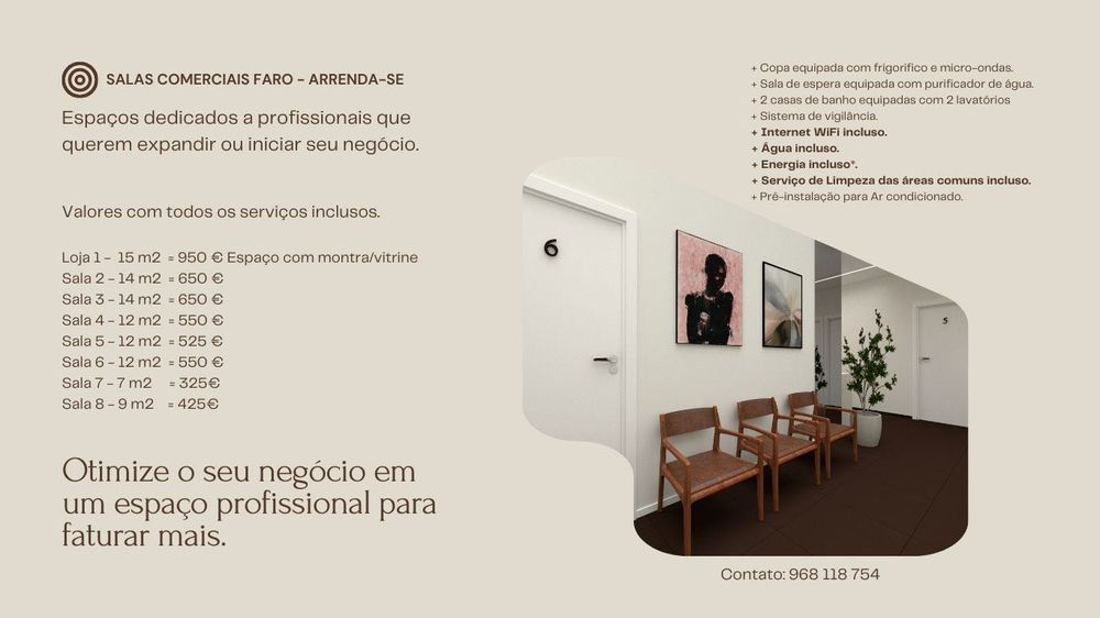 Salas comerciais privadas para arrendar em Faro – Desde 325€