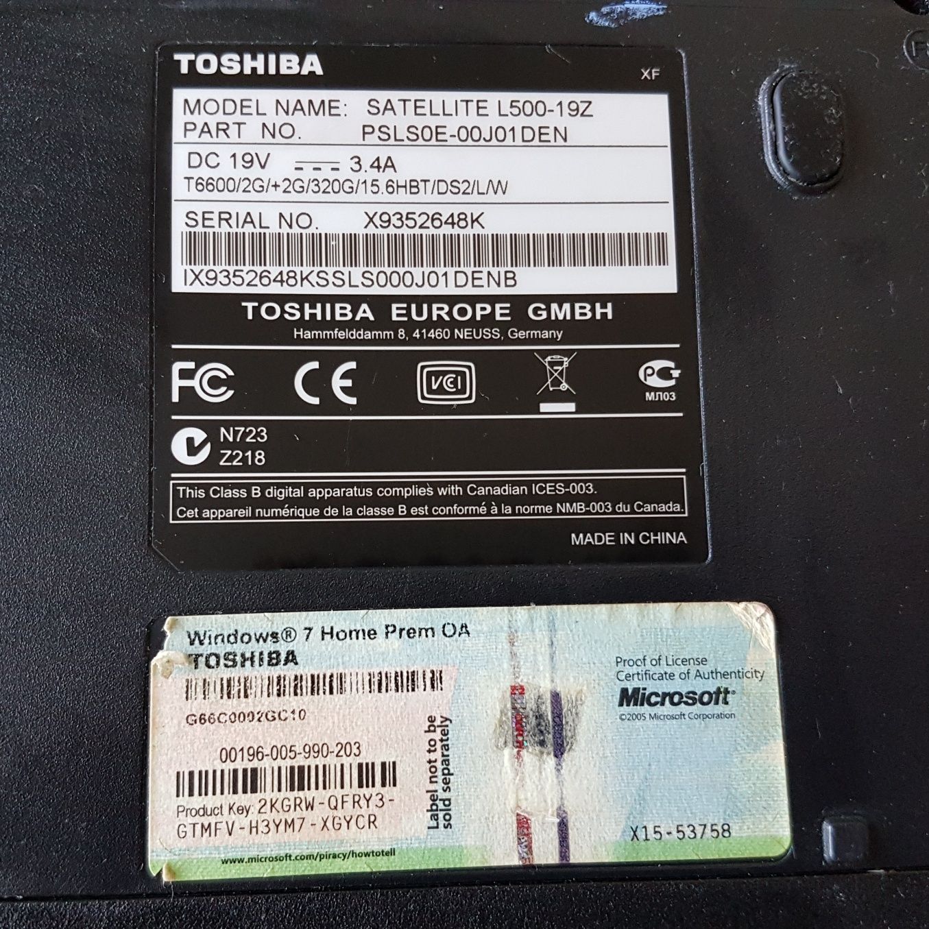 Laptop Toshiba Satellite L500-19Z