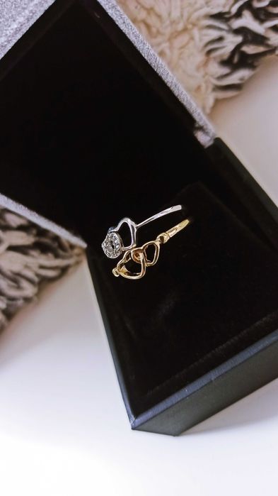 Pierścionki Srebrny & Złoty • Serduszka 925 • Opakowanie GRATIS •