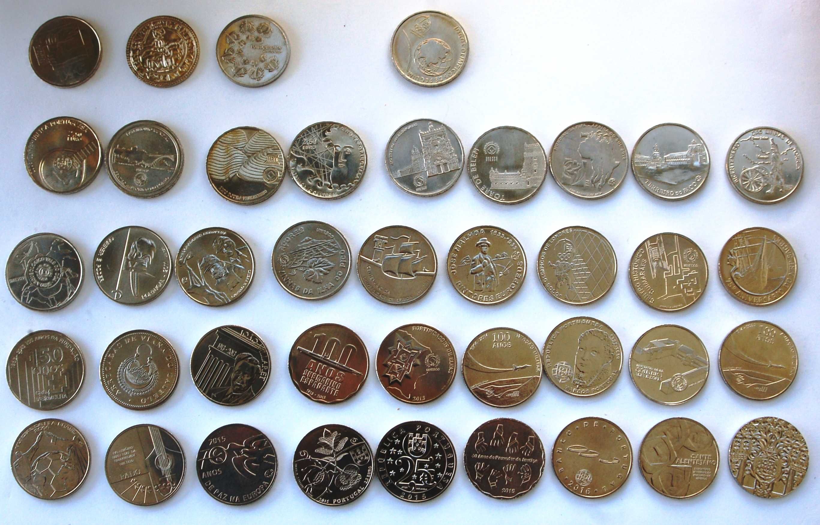 moedas euros - 1,5 2,5 5 7,5 8 e 10 valores, 60 moedas, valor 224 euro