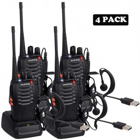 Pack 4x Walkie Talkies - Intercomunicadores Rádio + Acessórios - NOVOS