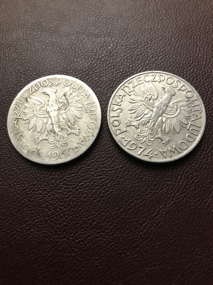 Dwie monety 2x rybak  5zl  1960r 1974r cena za 1.