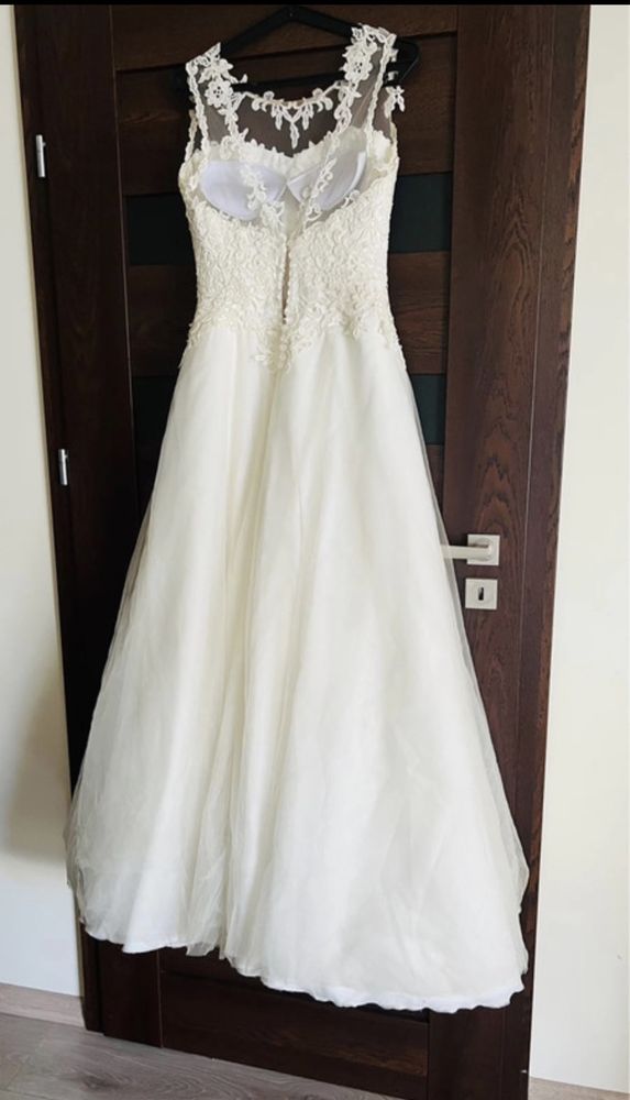 Suknia ślubna śmietana gipiura XS 34