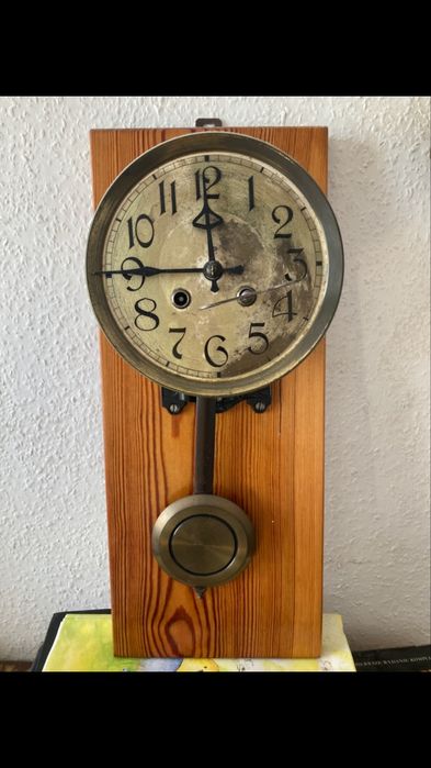 Stary zegar PRL drewno vintage dekoracja