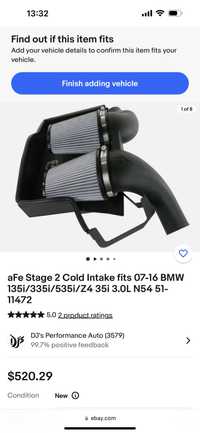 Впуск , фильтр aFe Stage 2 Cold I07-112 BMW 135i/335i/535i/N54