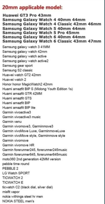 Pasek 20mm do Samsung Galaxy Watch 4/5/6 i Garmin Fenix/Forerunner