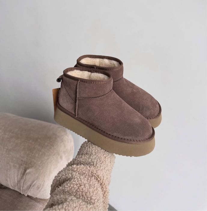 Натуральні уггі шоколад, сірі, кемел міні угги на високій підошві ugg