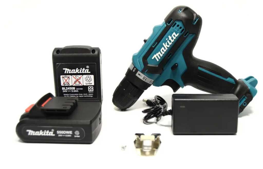 Шуруповерт Makita 550 DWE (24V, 5.0AH) с набором инструментов +1 аккум