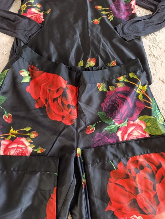 Komplet piżamy bluzka spodnie Ala satynowe bielizna nocna XL l