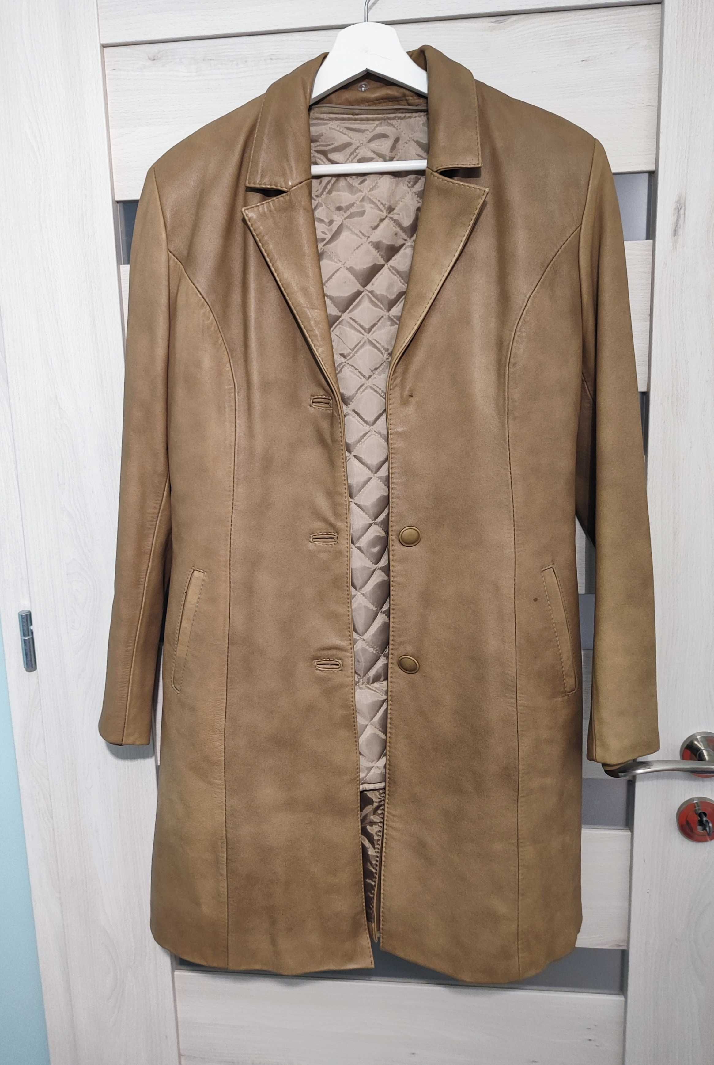 Płaszcz skórzany leather 40 L beżowy damski