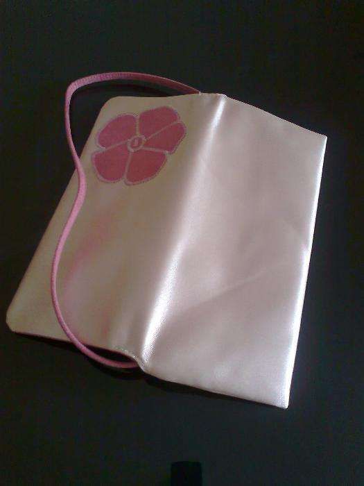 Mala de Cerimónia /Pochete Cacharel Rosa em Cetim e Tecido tipo Camur