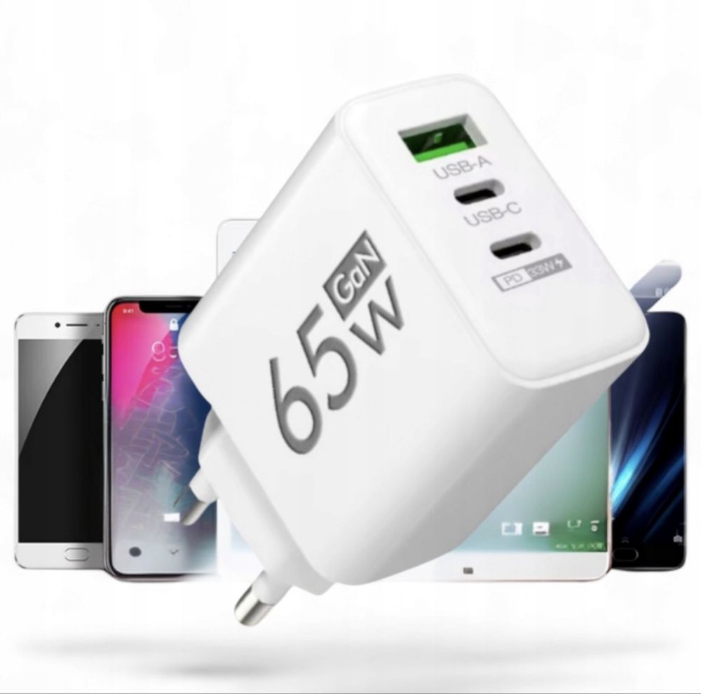 Szybka ładowarka 65w Gan USB-C USB-A