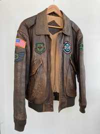 Вінтажна шкіряна льотна куртка бомбер оригінал з патчами