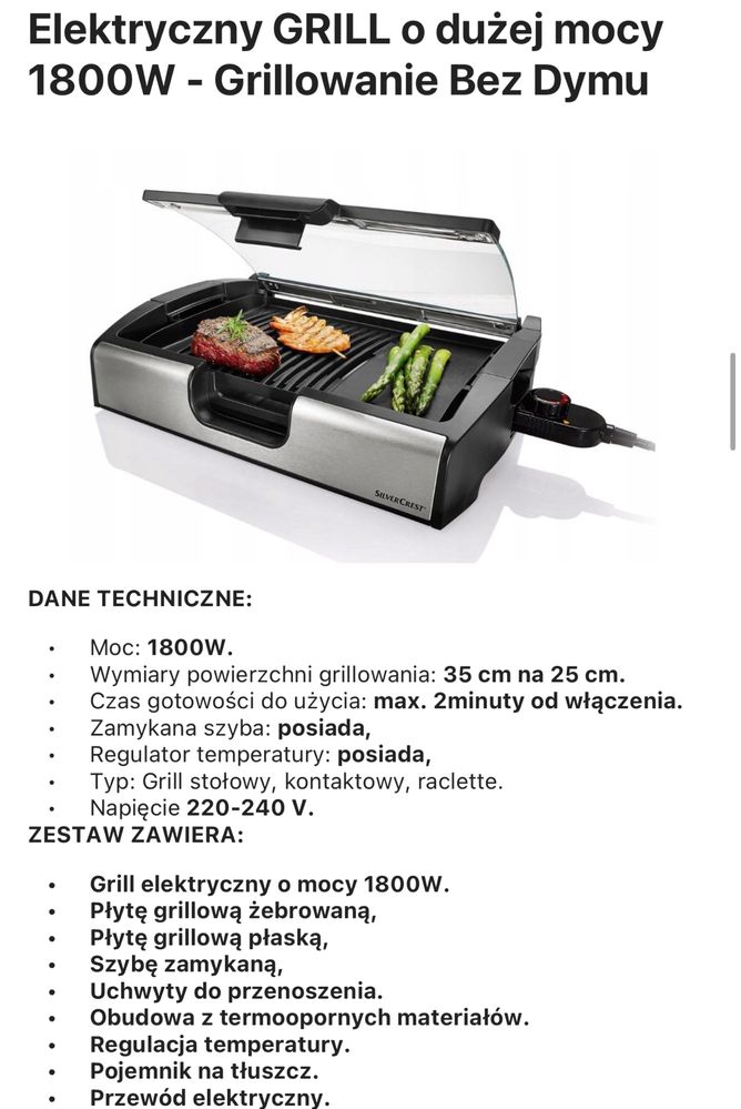 elektryczny Tabletop Grill Silvercrest