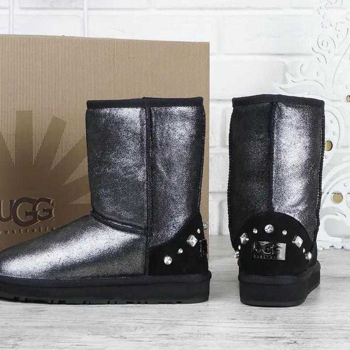 Угги женские кожаные сапоги Ugg Australia черные серебро 36-40р