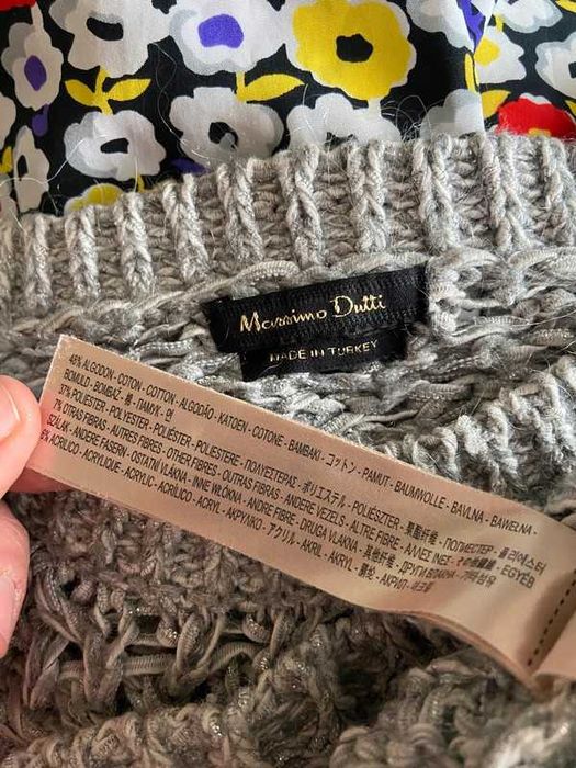 S m massimo dutti sweter pleciony splot warkocz szary srebrny dzianina