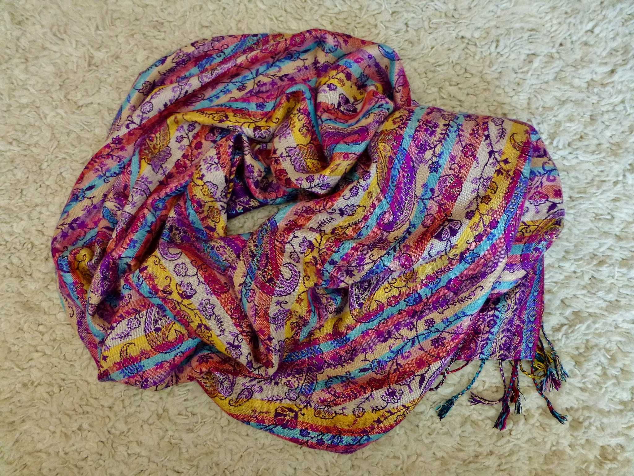 Pashmina duży dwustronny piękny szal wzór paisley