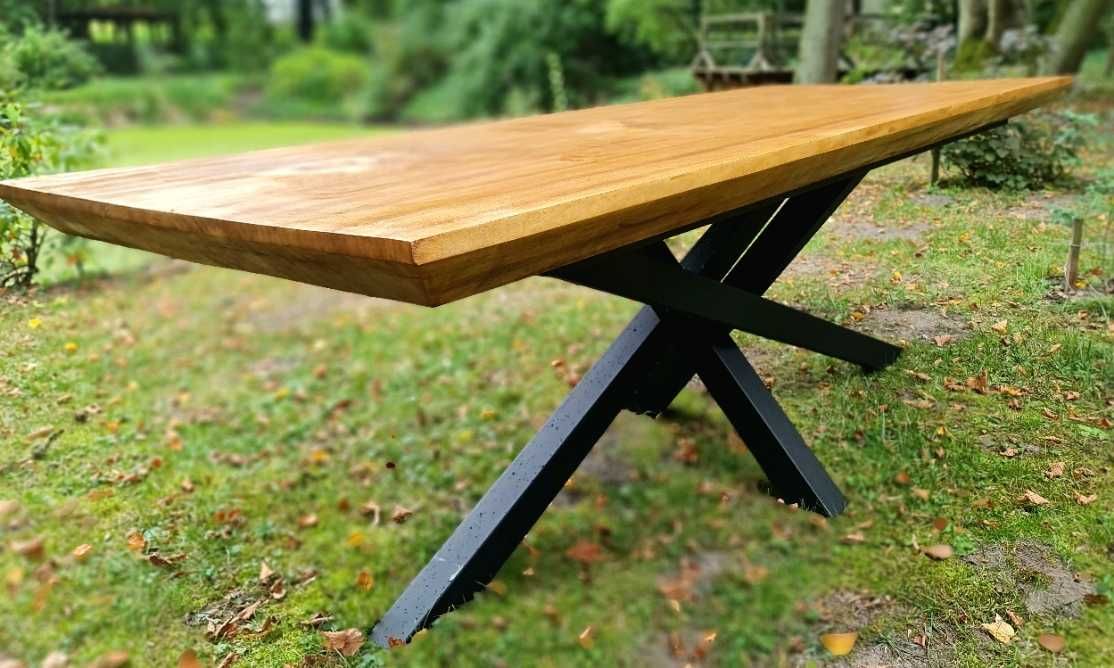 Stół drewniany dębowy z jesionu klony monolit blat z metalową nogą