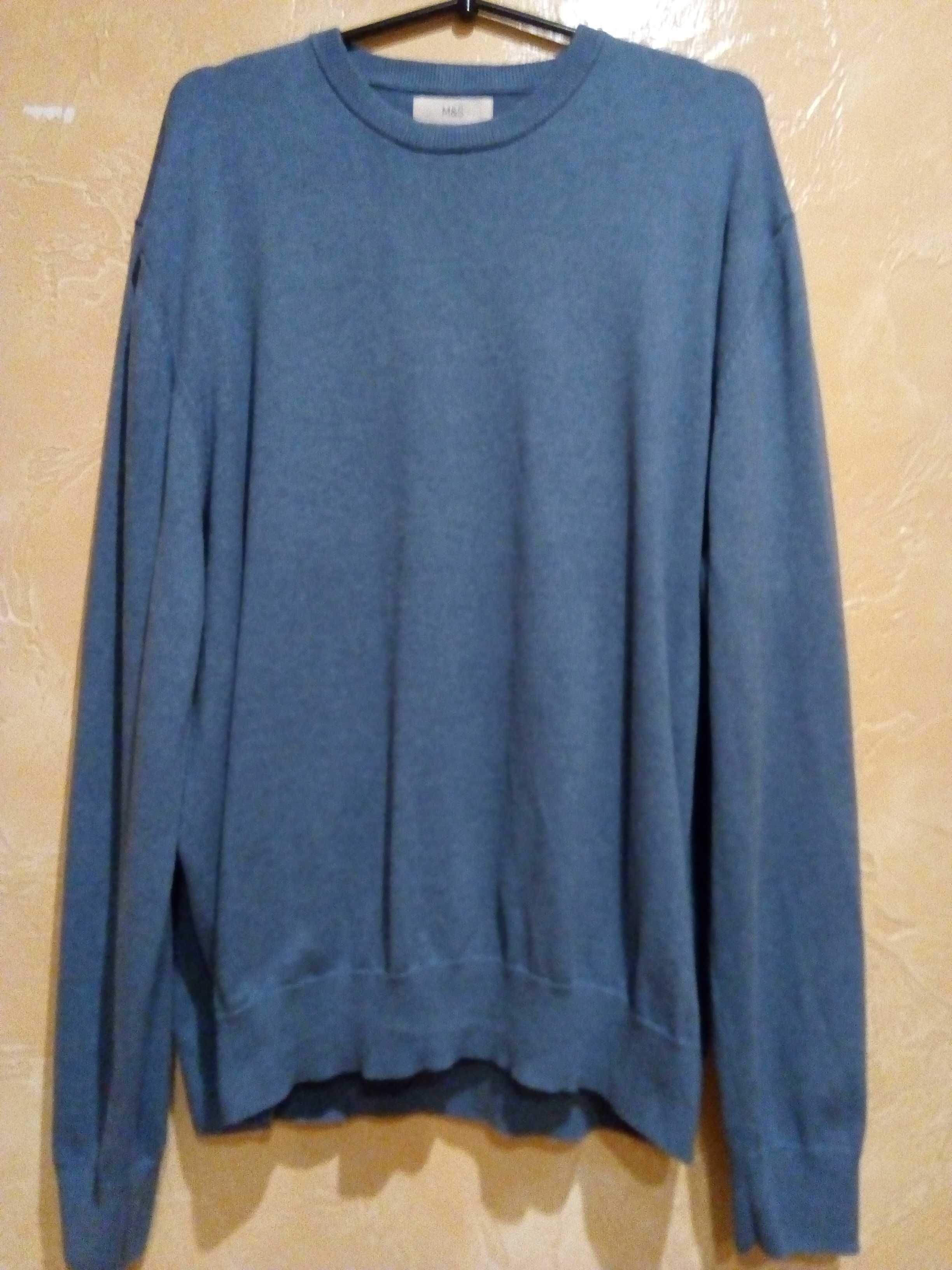Пуловер блакитний 100% бавовна теплий m&s унісекс