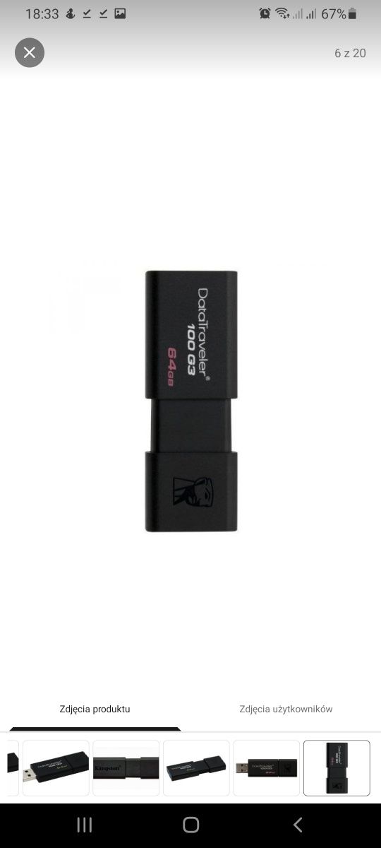 Kingston 64GB DataTraveler 100 G3 (USB 3.0 3.1 bardzo szybki